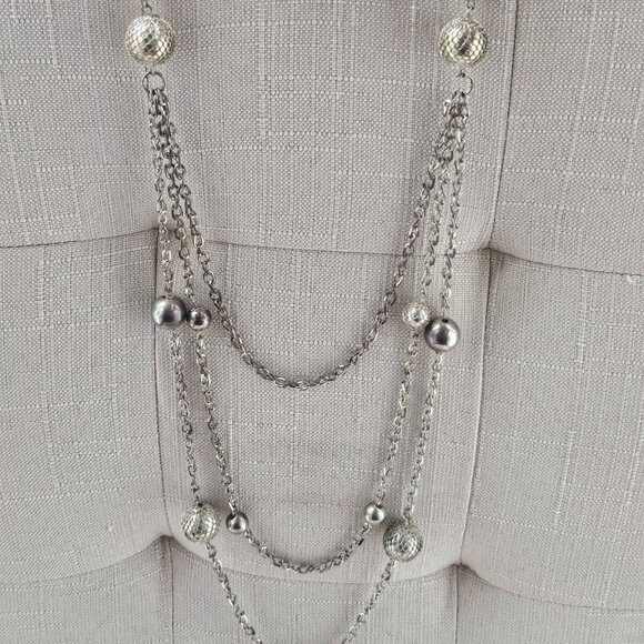 Women Necklace Long Chain Statement Silver Tone Fashion Jewelry - Picture 3 of 10